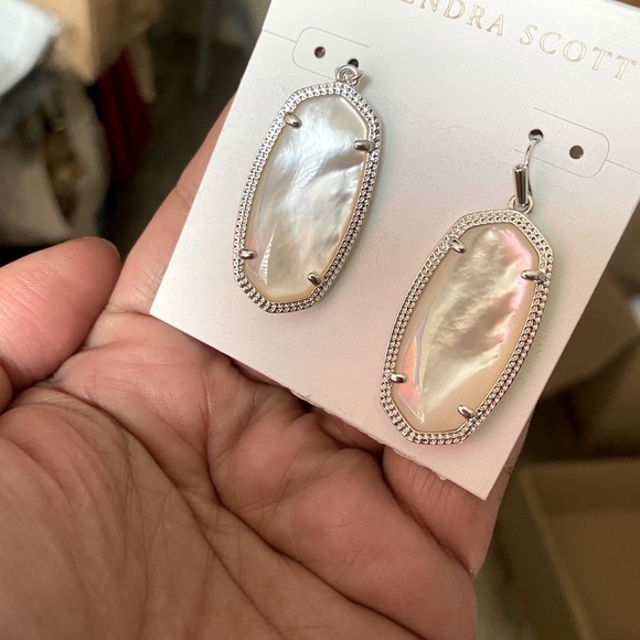 NWOT Kendra Scott Elle Ivory Pearl Earrings Silver Tone | eBay Kendra Scott elle drop earrings mother of pearl rhodium NWT